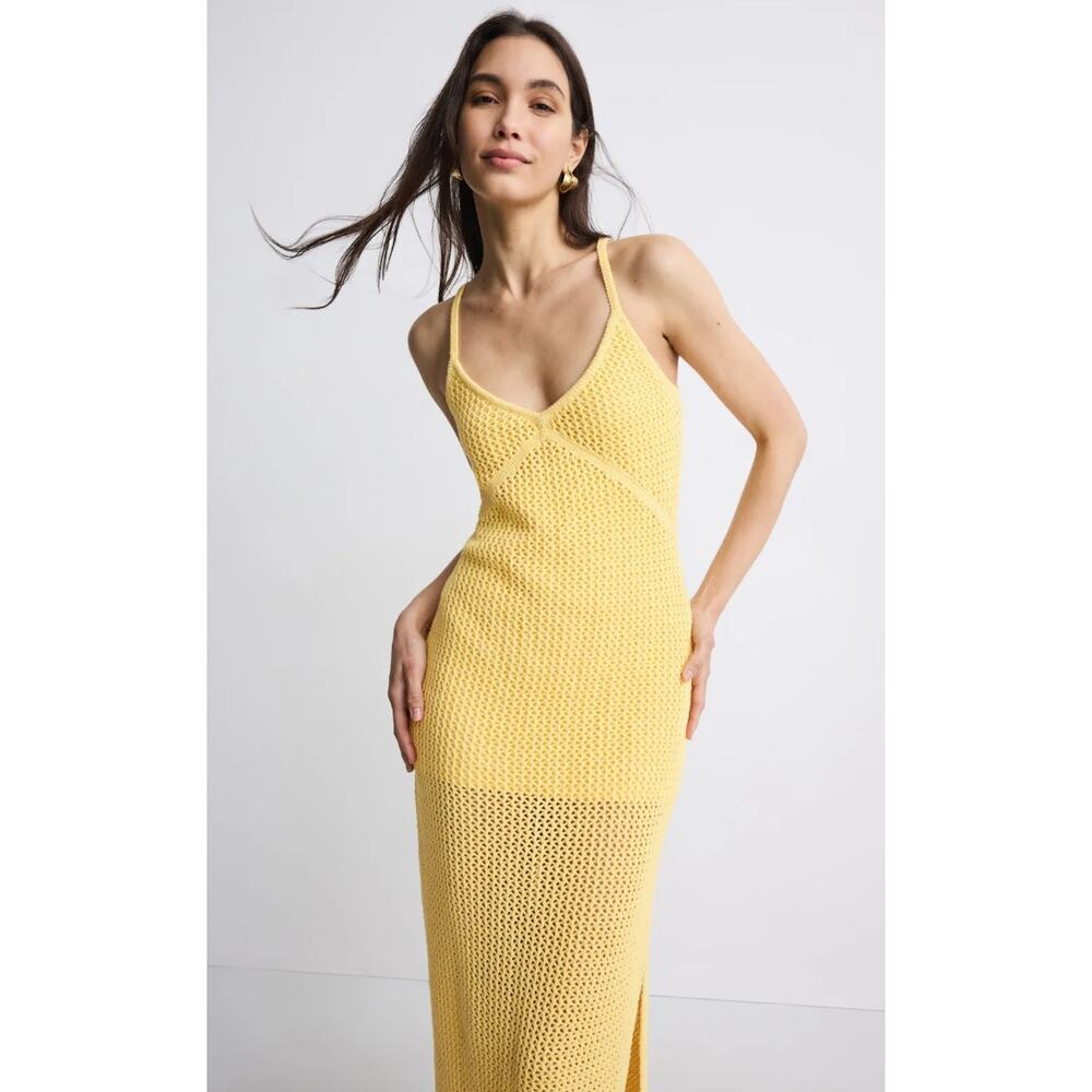TOCCIN X RTR Sleeveless Crochet Knit  Midi Dress in Yellow